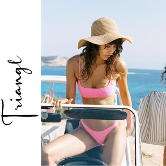 Triangl Ribbed PIPA Bikini Bottoms High Leg Hip Light Pink Swim - Picture 1 of 6